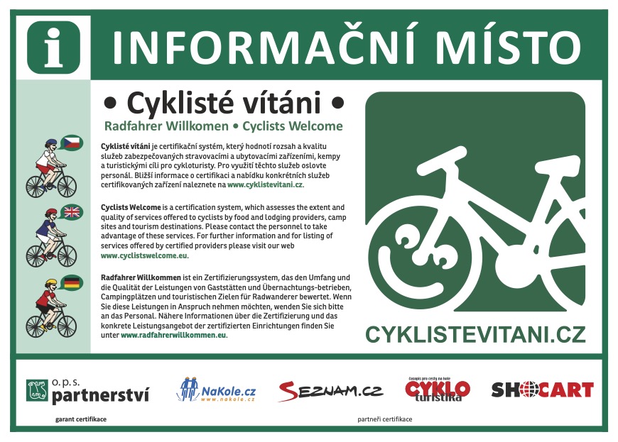 Hotel TOMMY je držitelem certifikátu Cyklisté vítáni Certifikát Cyklisté vítáni pro Hotel TOMMY